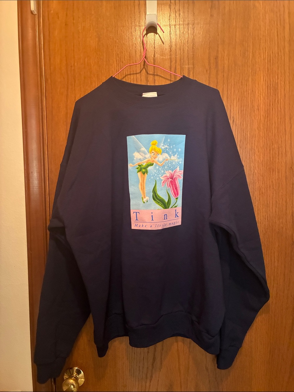 Vintage Disney Navy Crewneck Sweatshirt with Tinkerbell Graphic